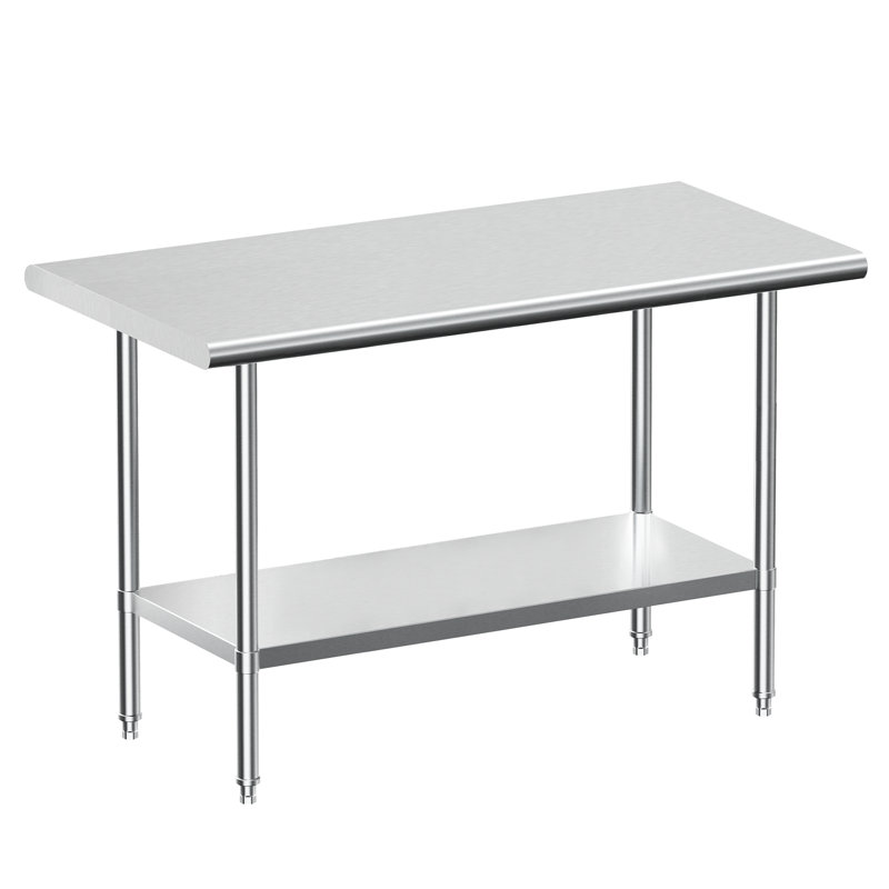 Table de travail en acier inoxydable, table de travail commerciale NSF avec tablette et pieds, P 24 po x H 34 po