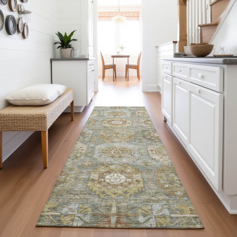 Tapis de sauge Xhevrie intérieur / extérieur lavable à la machine, Tapis de couloir 2 pi 3 po x 7 pi 6 po