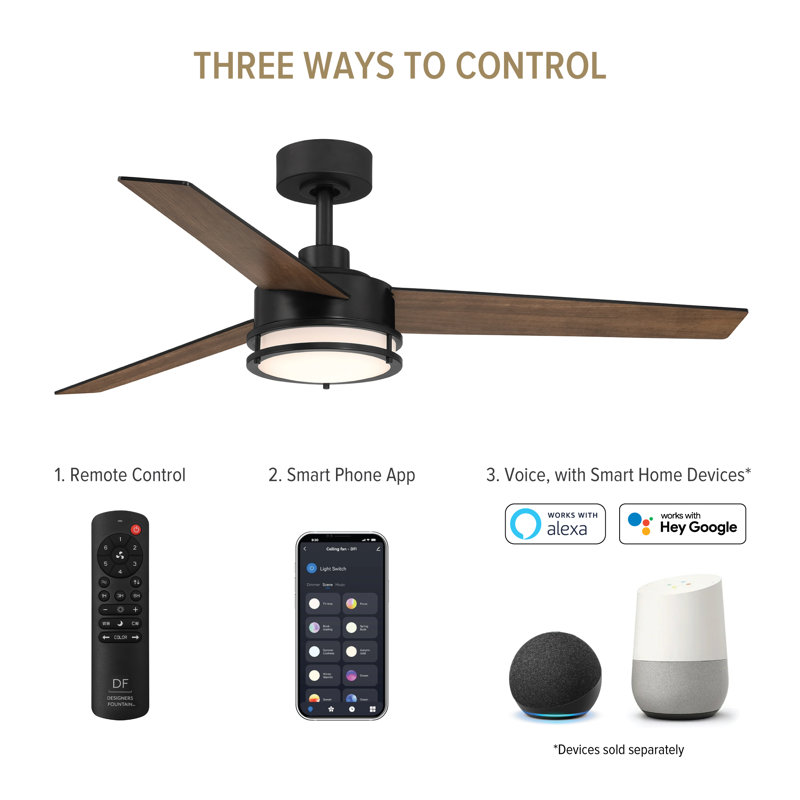 Pura 52'' Ceiling Fan with LED Lights, Matte Black