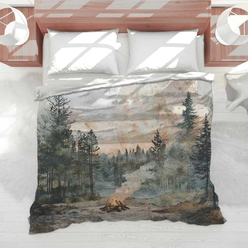 Forest Campfire Scene Comforter, Twin