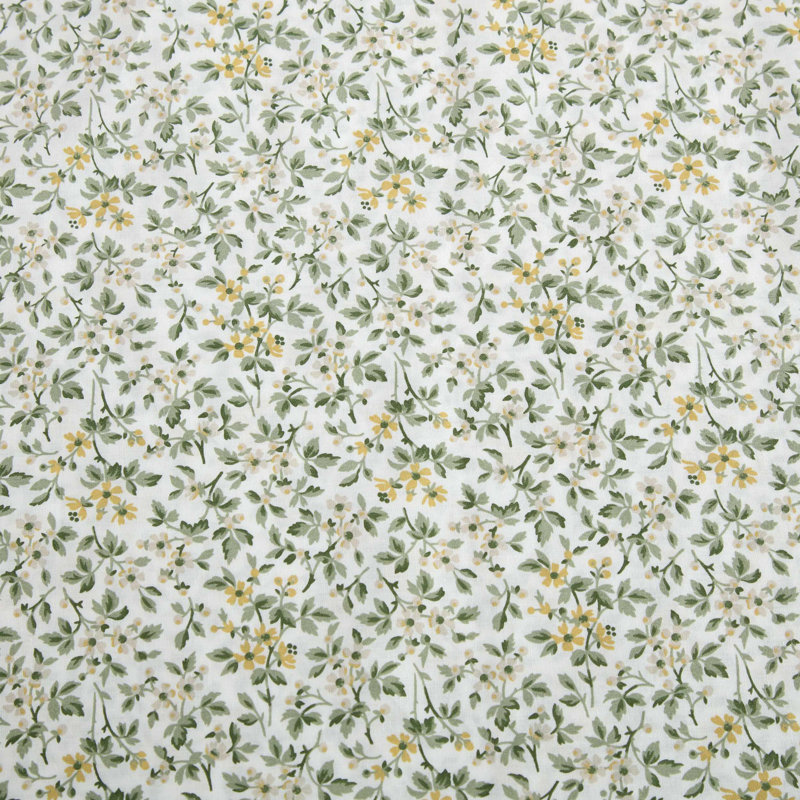 Laura Ashley Kate Cotton Printed Hem Blue Full Sheet Set, Twin Sheet Set with 1 Pillowcase, Green Floral