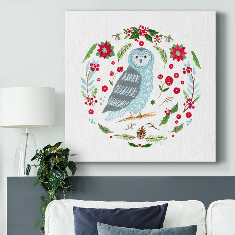 «Christmas Folk Owl» sur toile, H 24 po x l 24 po x P 1,5 po