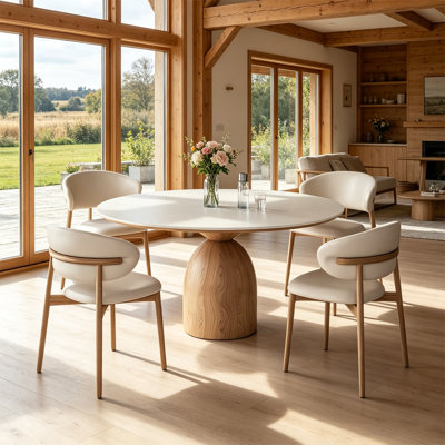 White round stone slab dining table