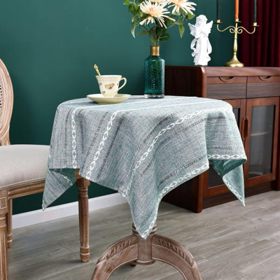 Rustic Farmhouse Embroidered Small Square Tablecloth Jacquard Striped Table Cloth Linen Washable Fabric Side Table Cover Kitchen Dining Home Decoration