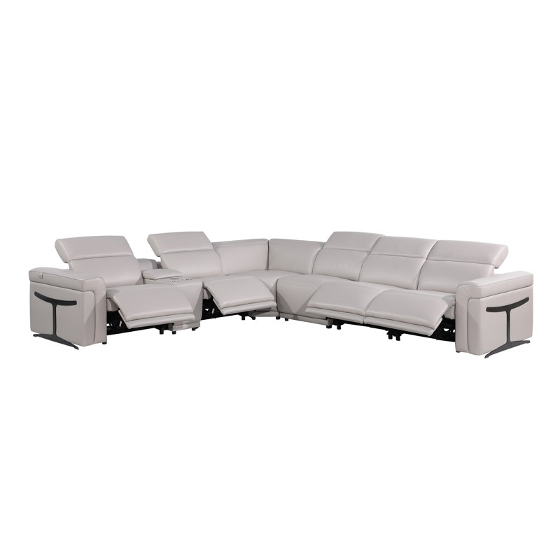 Suhur 7 - Piece Top Grain Italian Leather Reclining Sectional, Light Gray Genuine Leather