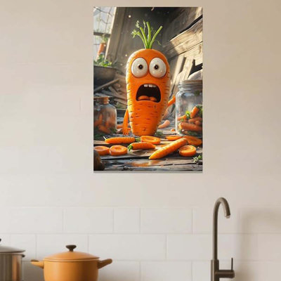 Funny Kitchen Canvas Wall Art Whimsical Food Art Pictures Fruit Vegetable Painting.