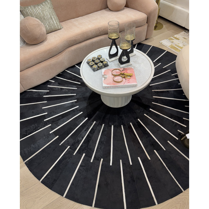 Tapis patchwork en cuir de vache, 8 pi x 8 pi, Noir