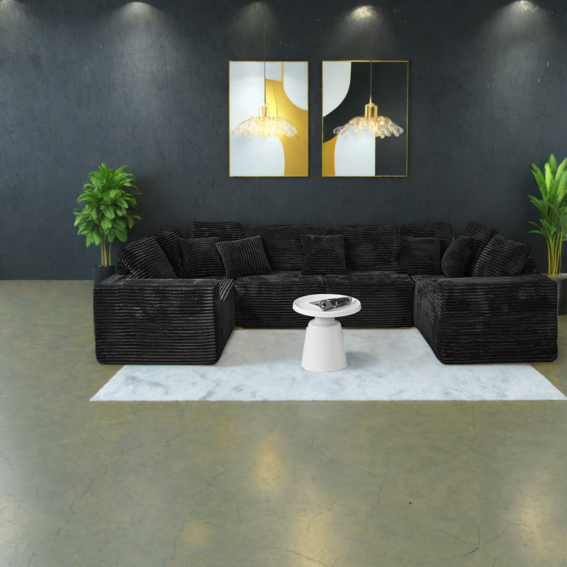 Canapé modulaire à compression modulaire, velours côtelé noir 135,5 pouces, maison moderne