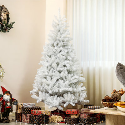 Arbre de Noël artificiel de 6 pi de hauteur, arbre de Noël non éclairé avec 1000 pointes de branches, ouverture automatique, base en acier, décoration des Fêtes pour bureau personnel, blanc