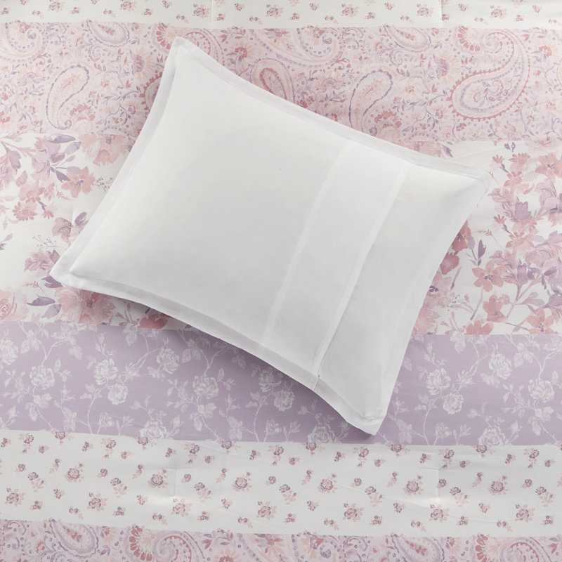 Romantic Pink Floral Paisley Full Comforter Set with Microfiber