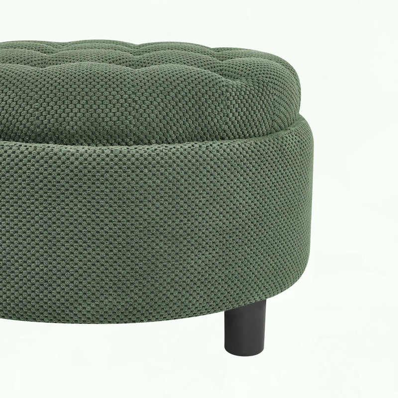 Round Storage Ottoman with Removable Tray and Tufted Design, Dark Green
