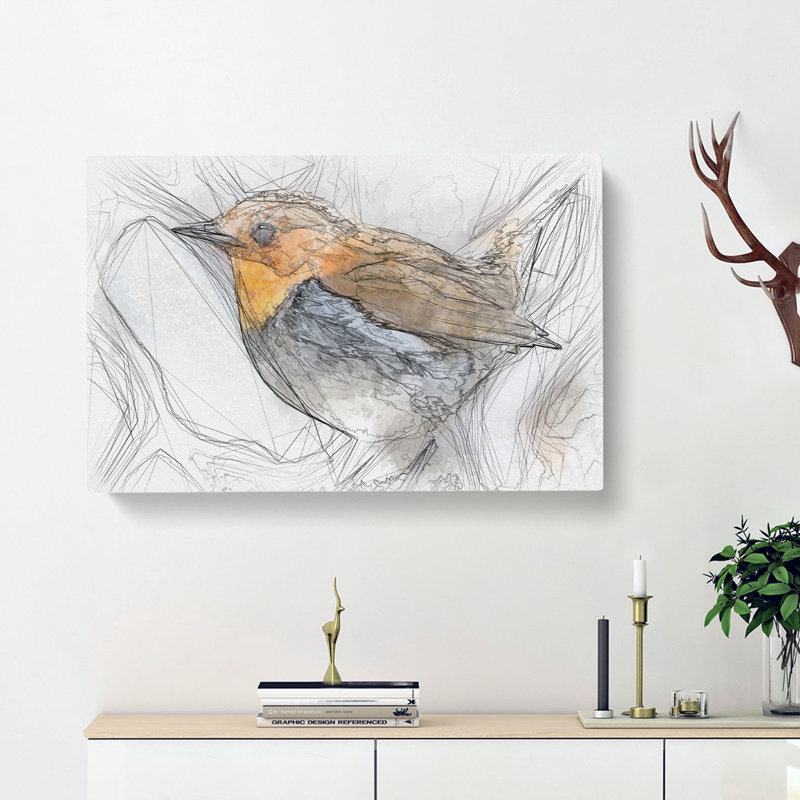Charming Robin Bird - Wrapped Canvas, 60cm H x 91cm W x 3cm D