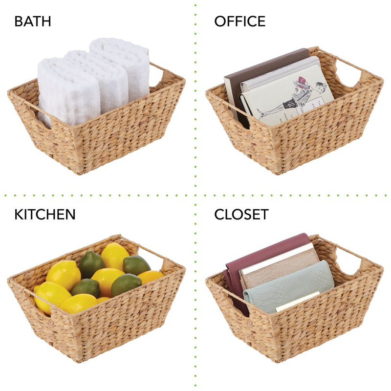 Natural Seagrass Rectangular Storage Basket Set with Handles, 4 Pack