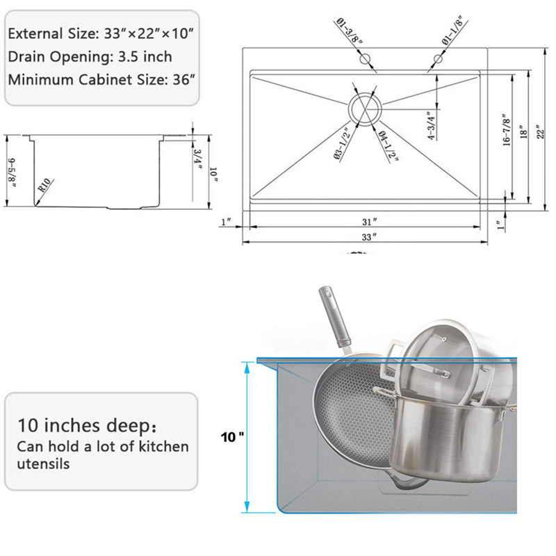 Drop-In 16 Gauge Kitchen Sink