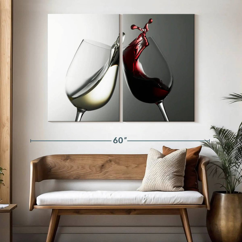Blanc et vin rouge - Ensemble de 2 toiles tendues, H 36 po x l 49 po x P 1,25 po