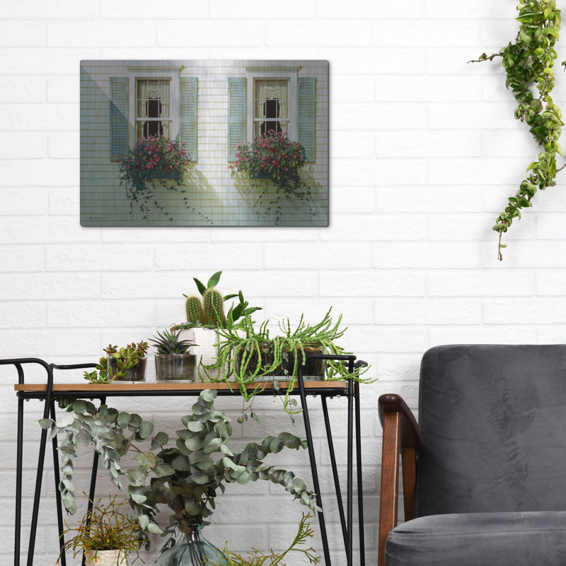 «Windows With Flowerboxes» par Zhen-Huan Lu, art mural en métal, H 12 po x l 16 po