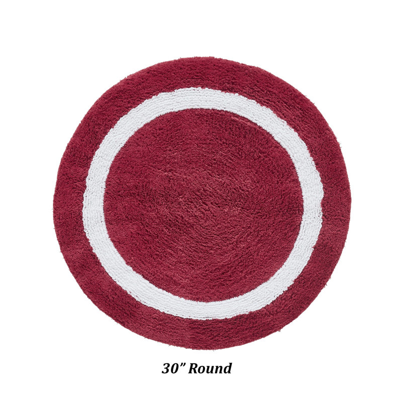 Tapis pour salle de bain réversible 100% coton Widman, Rond 30 po, Rouge / Blanc