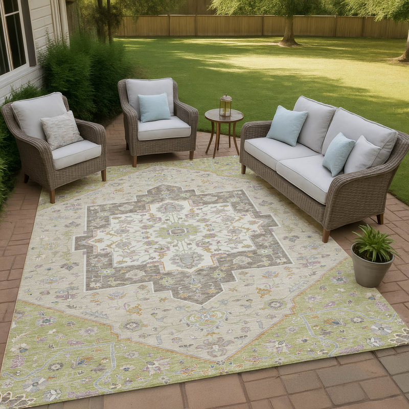 Machine Washable Indoor/Outdoor Chantille ACN2533 Traditional Rug, Aloe, Rectangle 3' x 5'