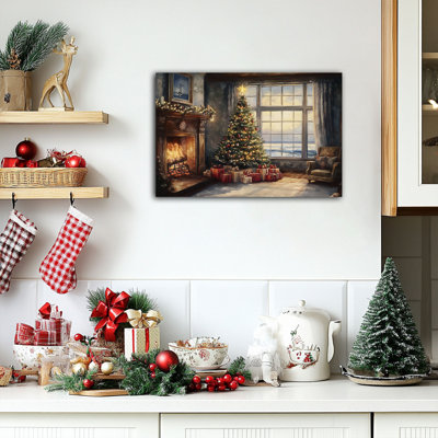 Grand décor Abiel, impressions sur toile de cheminée d'hiver et d'arbre de Noël rétro, œuvre d'art des Fêtes pour le salon, chambre à coucher, décorations de Noël fermières prêtes à être accrochées, 18 po x 24 po