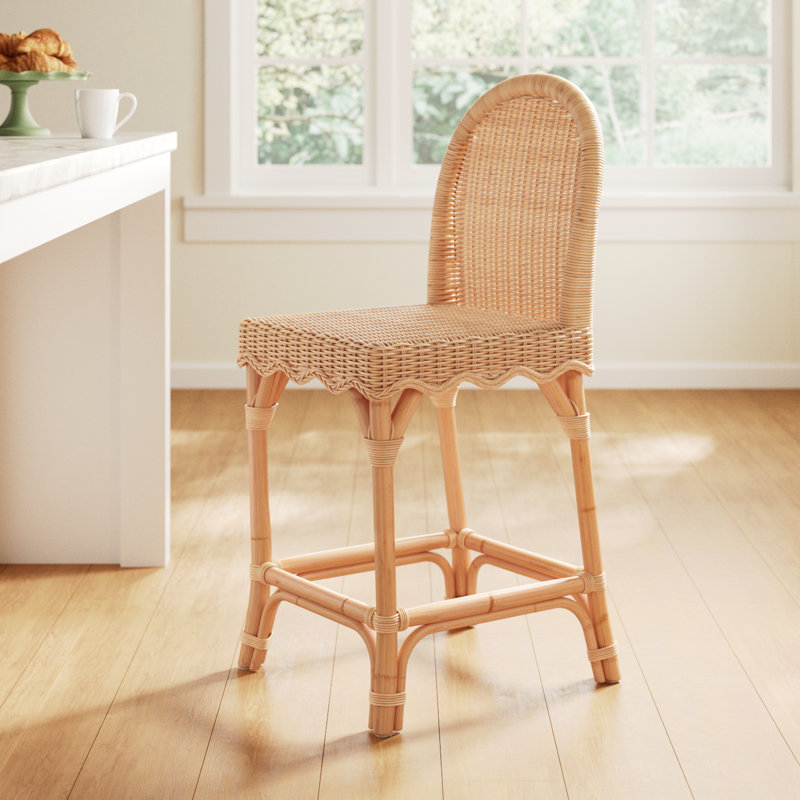 Lacie Rattan Scalloped Edge Bar Stool, Counter Stool (24" Seat Height)