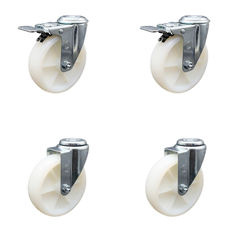 Ensemble de roulettes pivotantes en nylon à trou pivotant en acier inoxydable de 5 pouces avec 2 freins à verrouillage total SCC