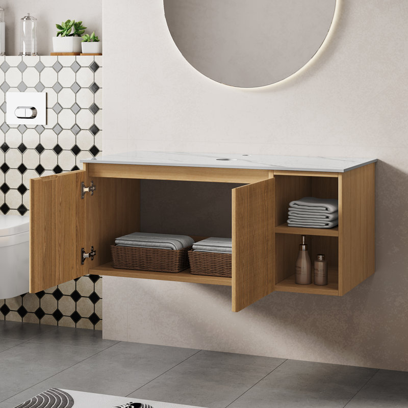 Meuble-lavabo mural 36 po avec tablettes en bois fritté