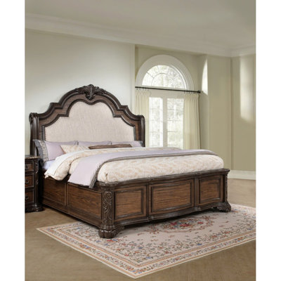 1Pc Traditional Style Fabric Upholstered Headboard Tufted Nail-Head Trim Coffee Brown Finish Formal Bedroom Furniture Formal Queen Panel Bed