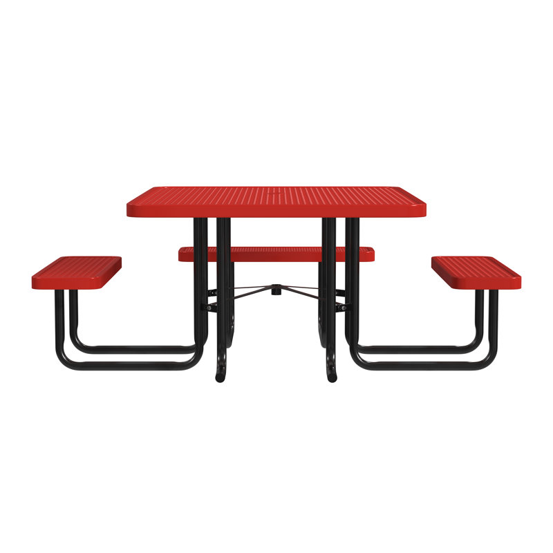 Leisure Craft 46" Square ADA Accessible Outdoor Picnic Table with 3 Bench Seats, Red
