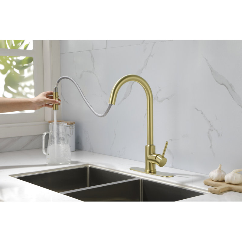Robinet de cuisine avec douchette extractible, Doré