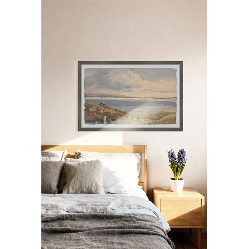 «Paysage au bord de la mer avec une route au premier plan», reproduction encadrée, H 8 po x l 12 po