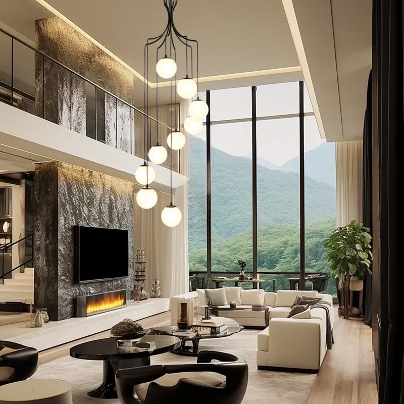 Cluster Pendant Lighting for High Ceiling Stair, 9 Lights, 157.48" H x 24" W x 24" D
