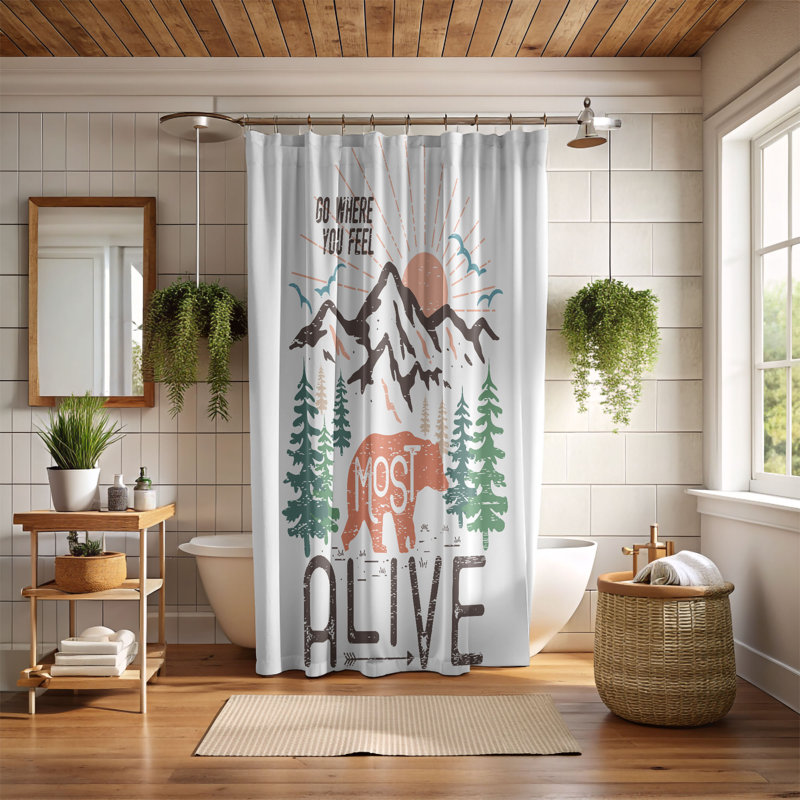 Rideau de douche standard 1 pièce Trail Days, H 74 po x l 71 po