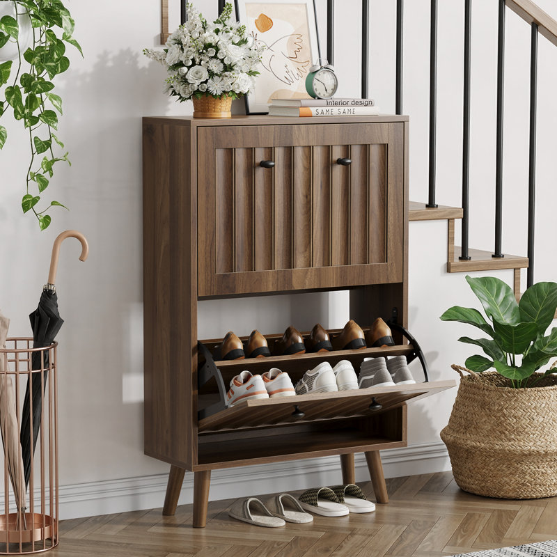 Shoe Storage Cabinet With 2 Flip Drawers, 37.4" H x 23.6" W x 9.45" D
