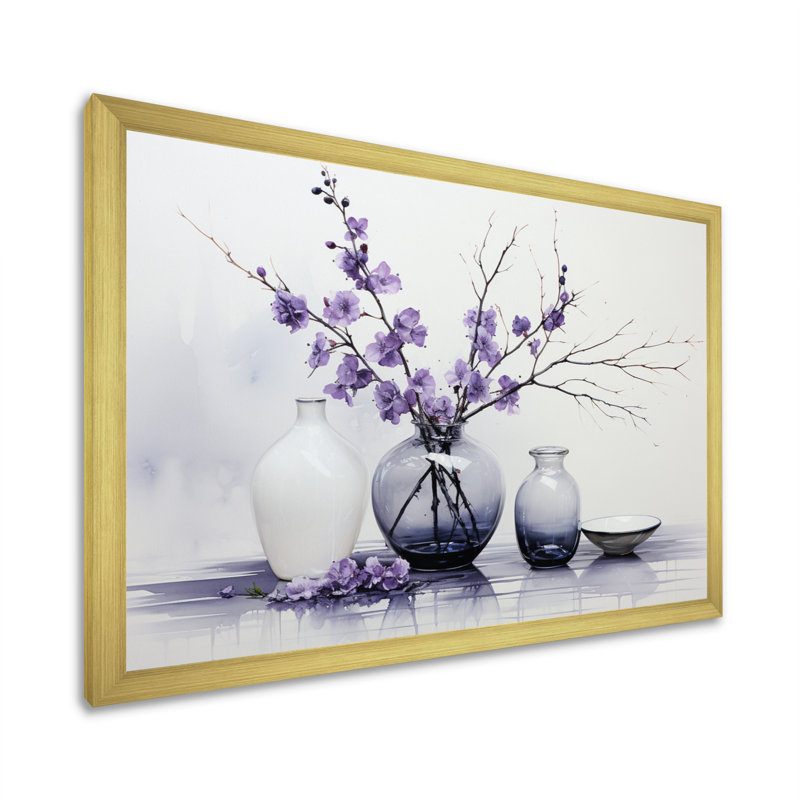Mauve gris minimalisme équilibre et poterie de contraste - Impressions encadrées minimalistes, H 30 po x l 40 po x P 1,5 po