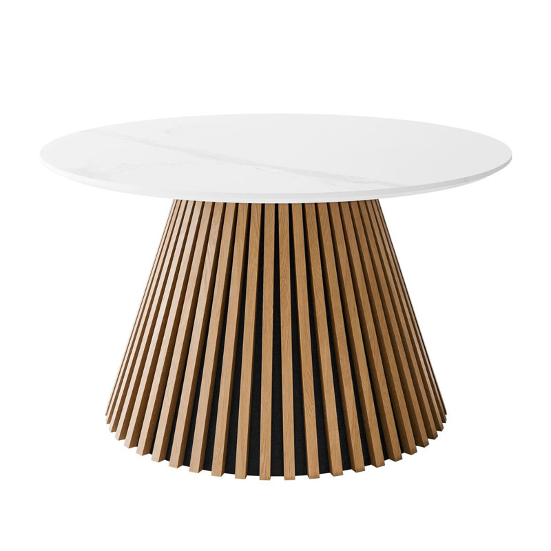 Pedestal Coffee Table, White Fake Marble, Marble