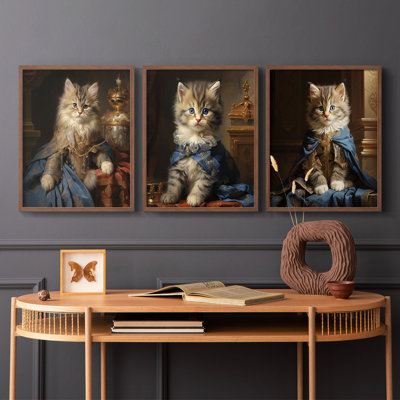 Série royale animaux LVI - ensemble de 3 estampes numériques encadrées - prêt à être accroché