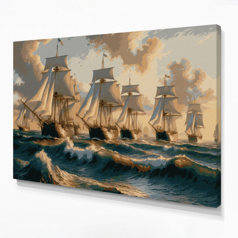 Art mural sur toile brune "Goélettes nautiques", H 16 po x l 20 po