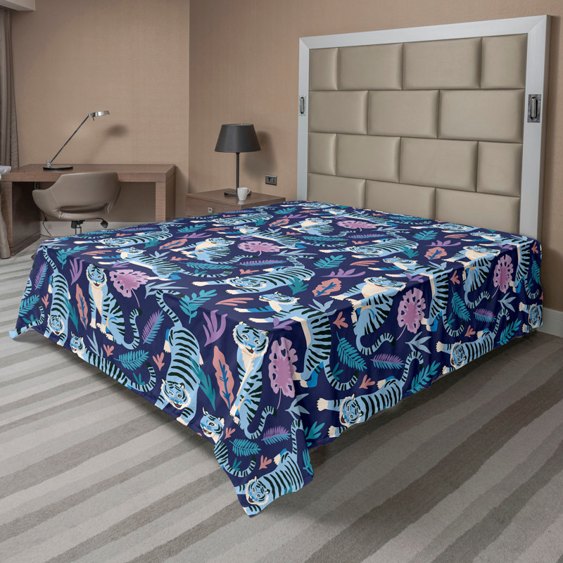 Ambesonne Flowers Flat Sheet Nostalgia Farmhouse, Pale Blue Indigo Ivory