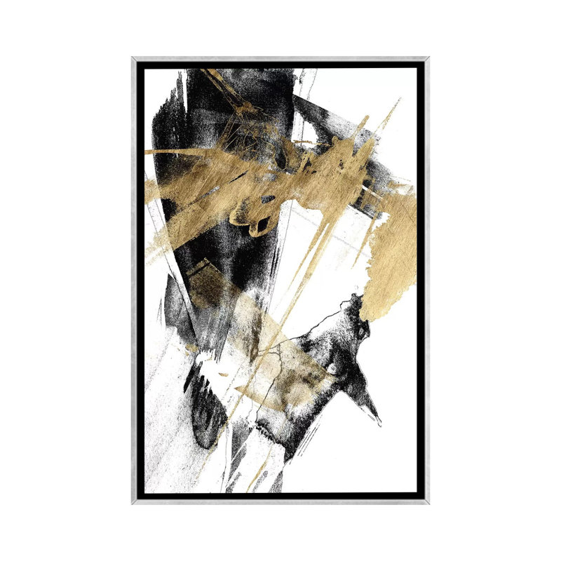 « Glam & Black I » par Jennifer Goldberger-impression, Toile avec cadre argenté, H 26 po x l 18 po x 1,5 po