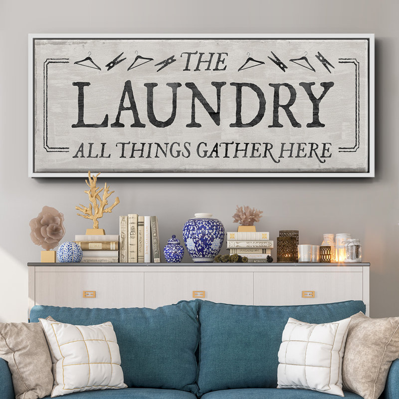 Laundry Gathers- Framed Canvas, 8" H x 20" W