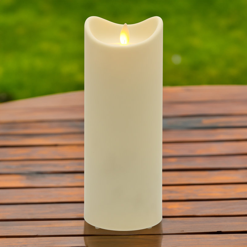 Weather Resistant LED Candle with Flickering Flame, 9" H x 3.5" W x 3.5" D
