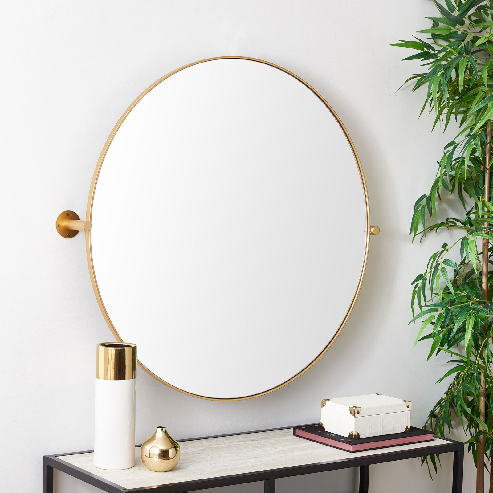 Evvie Metal Flat Wall Mirror, Gold