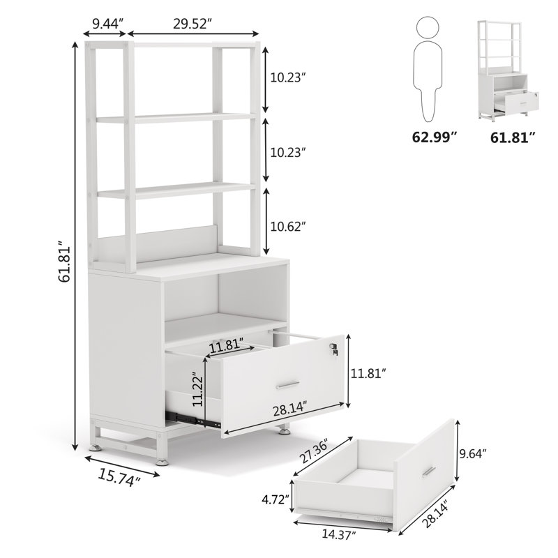 Bibliothèque de classement verticale H 61,8 po x l 29,5 po, Blanc