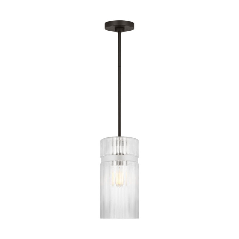 Liouet 1 Light Kitchen Pendant With Clear Ribbed Shade, Midnight Black