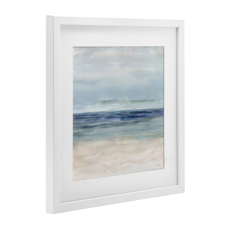 «Soft Aqua Coastline», reproduction sous verre encadrée par Amber Sterling, H 13 po x l 13 po, Cadre blanc côtier