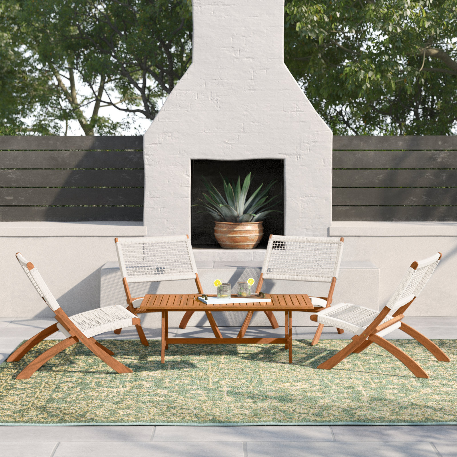 Kismet 5-Piece Armless Chairs Seating Group, Natural/White