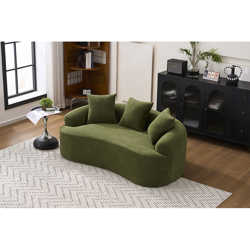 Canapé compressible à deux places avec 3 coussins décoratifs, style moderne et incurvé pour petits espaces