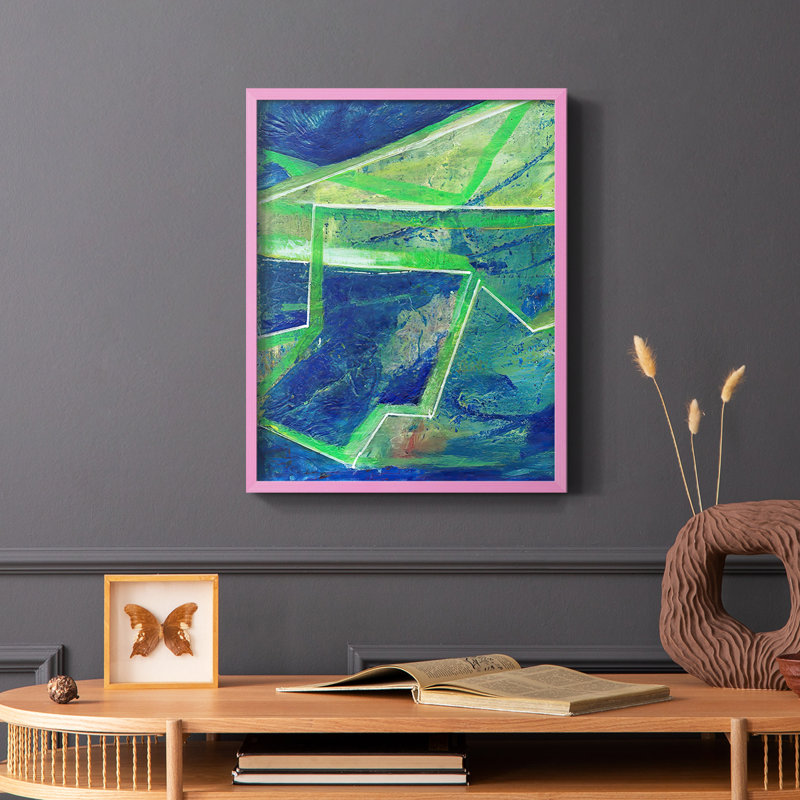 «Geometric in Cool I», reproduction encadrée - bois massif, Rose, H 10 po x l 8 po
