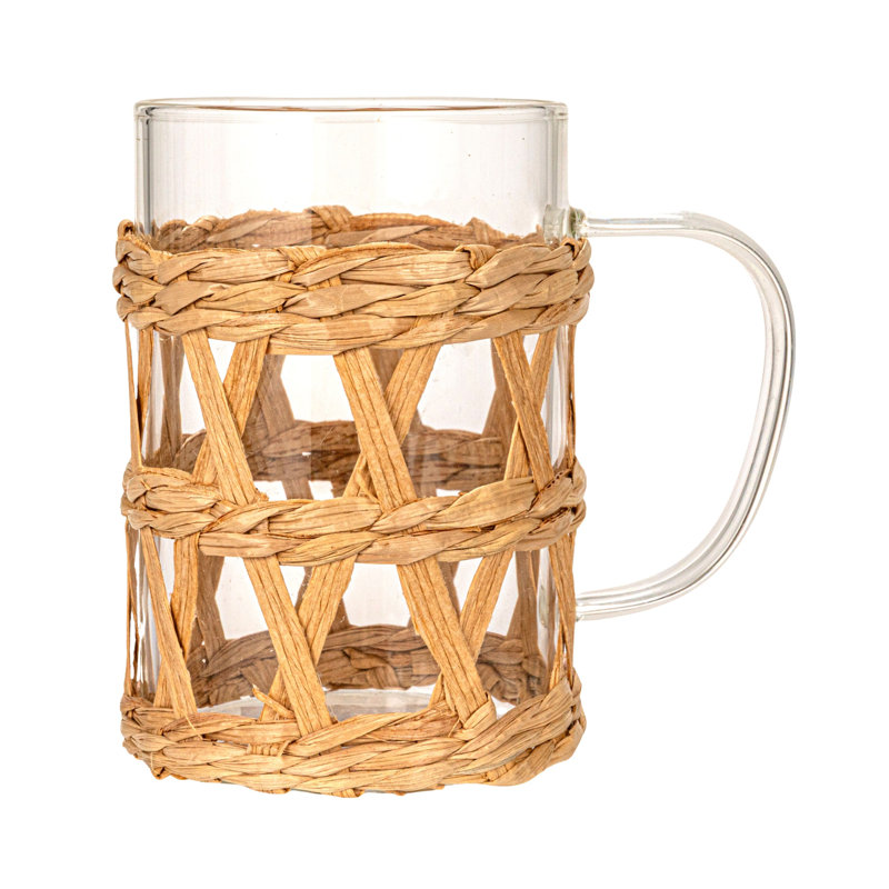Glass Mug With Seagrass Sleeves, Natural