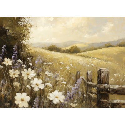 Country Meadow with Wildflowers and Rustic Fence